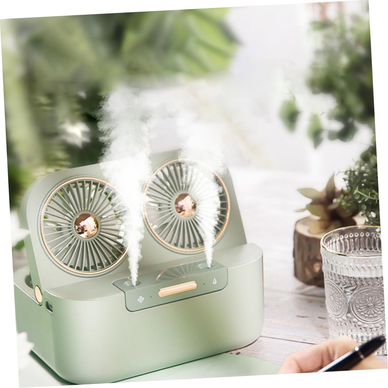 NUOBESTY 1set Usb Humidifier Fan Dual Spray Mist Function Portable Desktop Cooling Fan for Hour Humidification Instant Cooling Effect