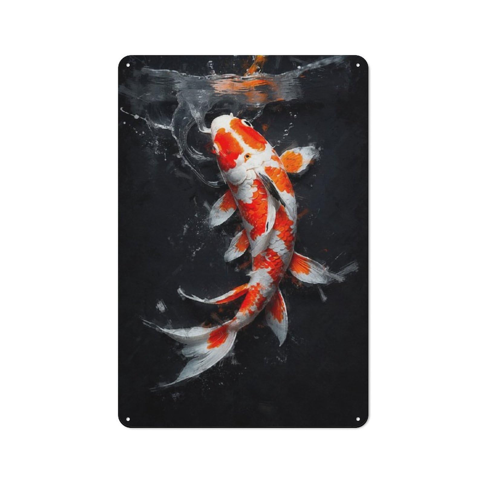 Junmoney Orange And White Koi Fish Industrial-Style Tin Sign 30X20cm For Pub Or Café, Suited To Pub Decor Enthusiasts