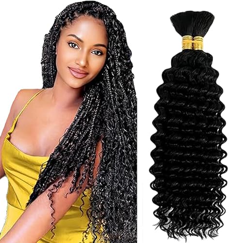 Evaxilc Unprocessed No Weft Bulk Braiding Hair For Boho Braids #1B Natural Black