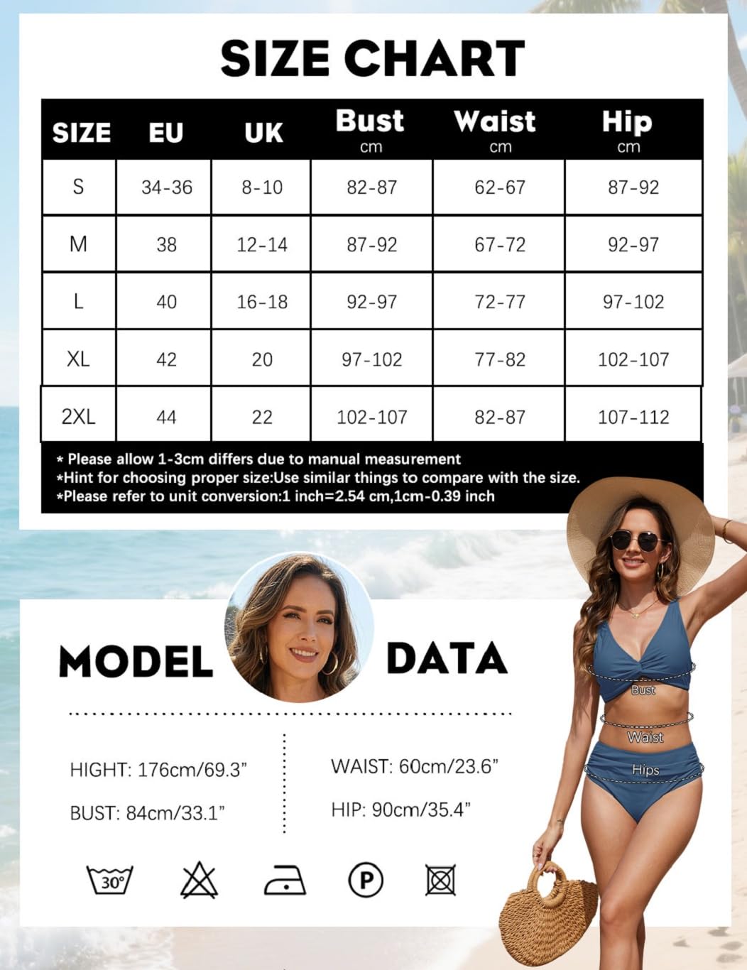 Yutdeng Bikini Mujer Braga Alta Bañador Dos Piezas Reductor Barriga Bikini Push Up con Relleno Crossover Cuello V Conjunto Bikini Alto Vientre Plano Traje de Baño Mujer 2 Piezas Ropa de Baño