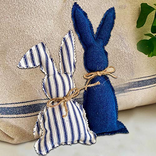 2pcs Buavffalo Plaid Spring Easter Bunny Decoration, Stuffed Fabric Bunnies Farmhouse Pastel Bunny Decor (Blue,White) - Thumbnail 3