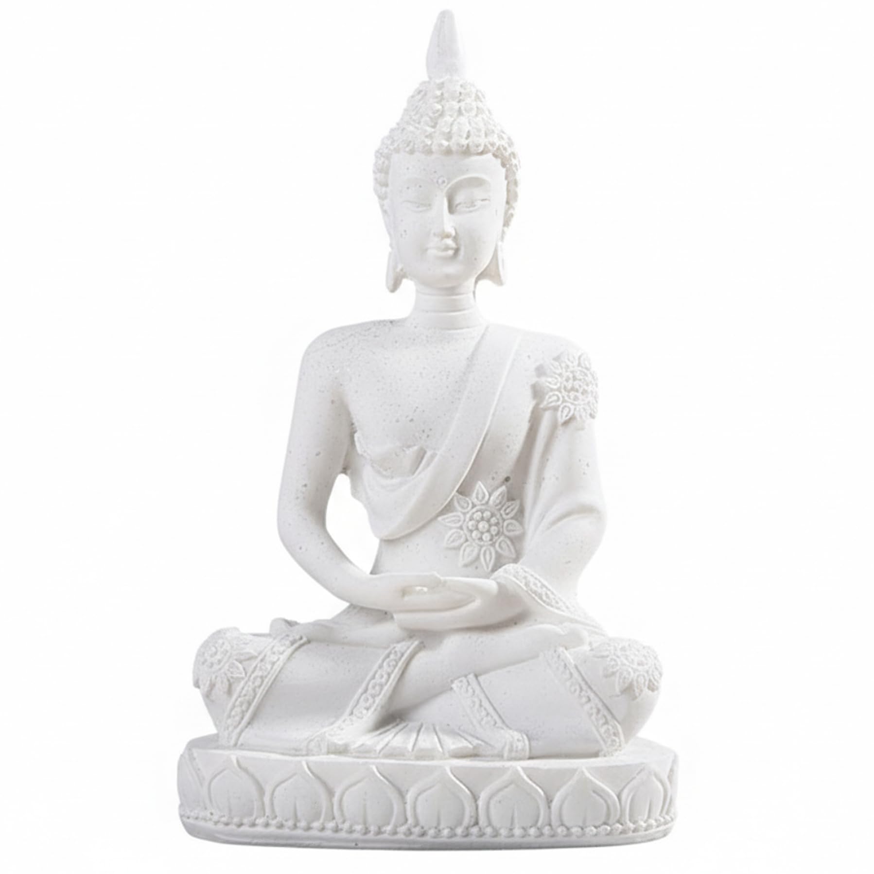 Qoidrfofse Mini Buddha Statue, Handmade Resin Buda Figurine for Indoor Serene Decor, Small Meditation Sculpture for Home Office Desk Shelf Decor, 11x7 cm, White