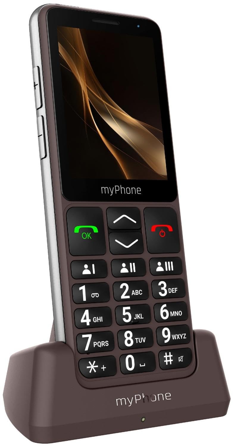 myPhone Bueno LTE telefon dla seniora ze stacją ładującą, 2,8 calowy wyświetlacz, przyciski szybkiego wybierania, przyciskiem SOS, 4G – Praline Collection