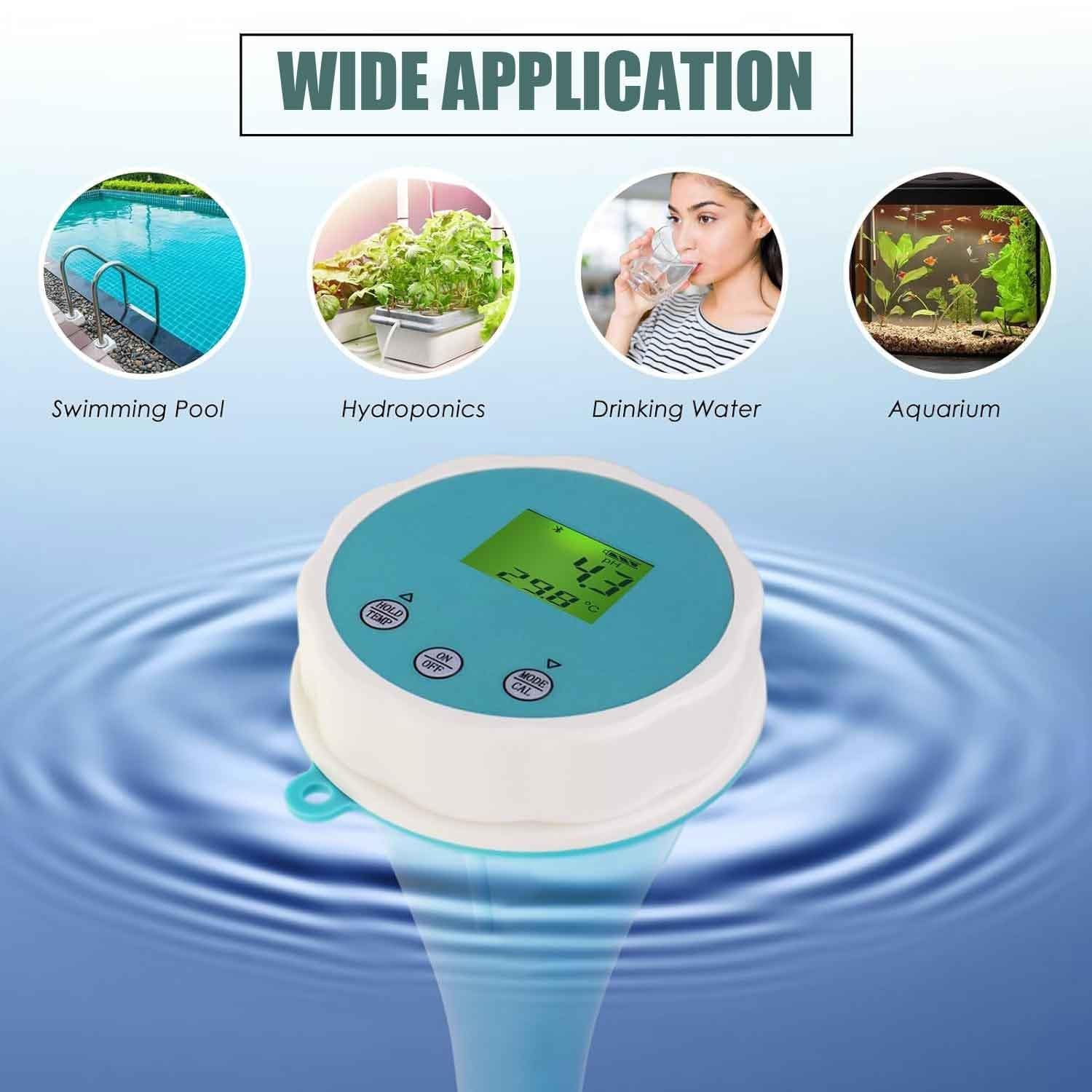 Inteligentny tester jakości wody, 6 w 1 monitor wody w basenie Bluetooth, miernik testujący wodę, do basenów, spa, hydroponiki, pomiaru pH, EC, ORP, chloru, zasolenia i temperatury