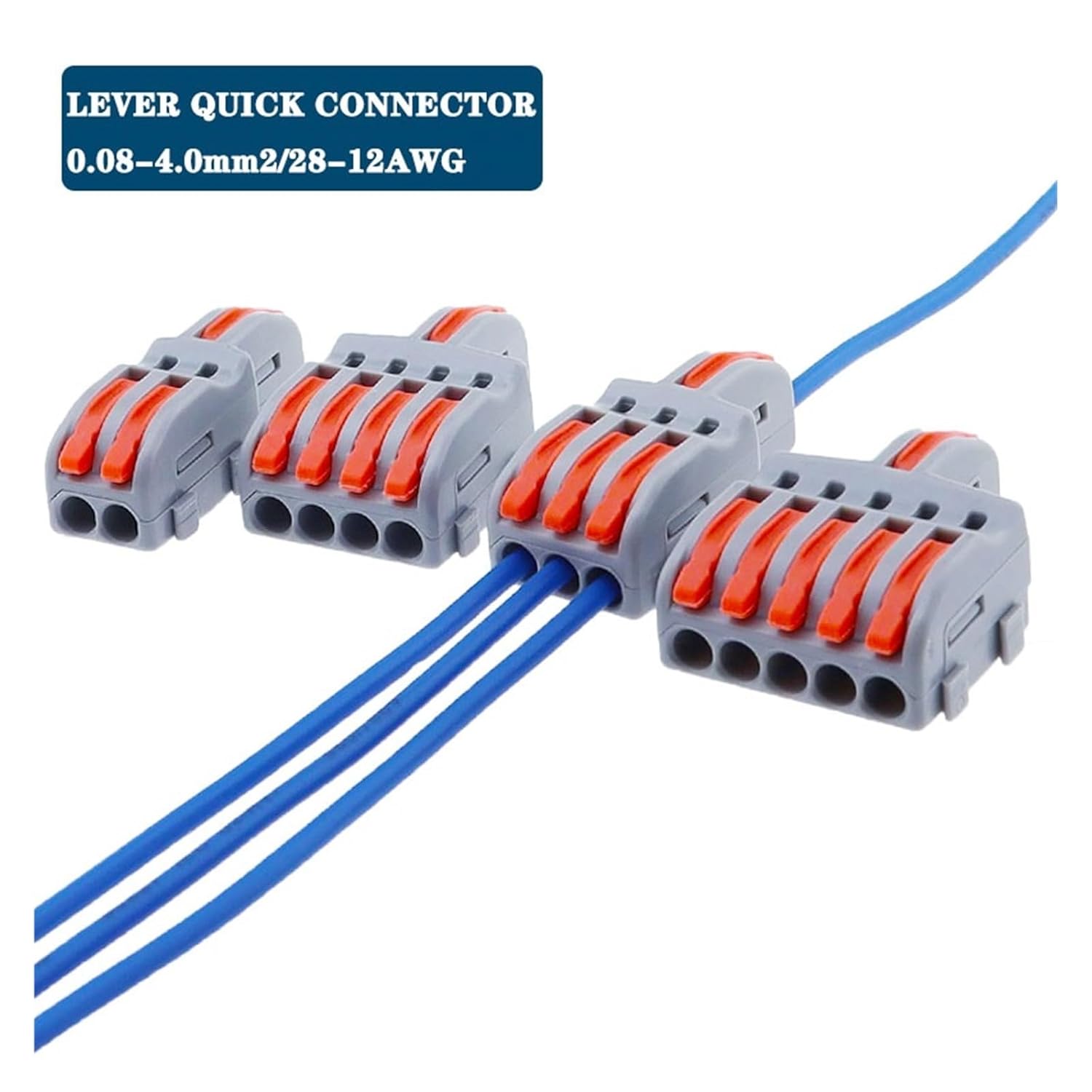 Lever Wire Connectors 1 Input 2/3/4/5 Output Splitter Quick Spring Splicing Wire Connector Electric Cable Terminal Block Push in with Operation Lever 1pcs(F14A Blue,25 PCS)