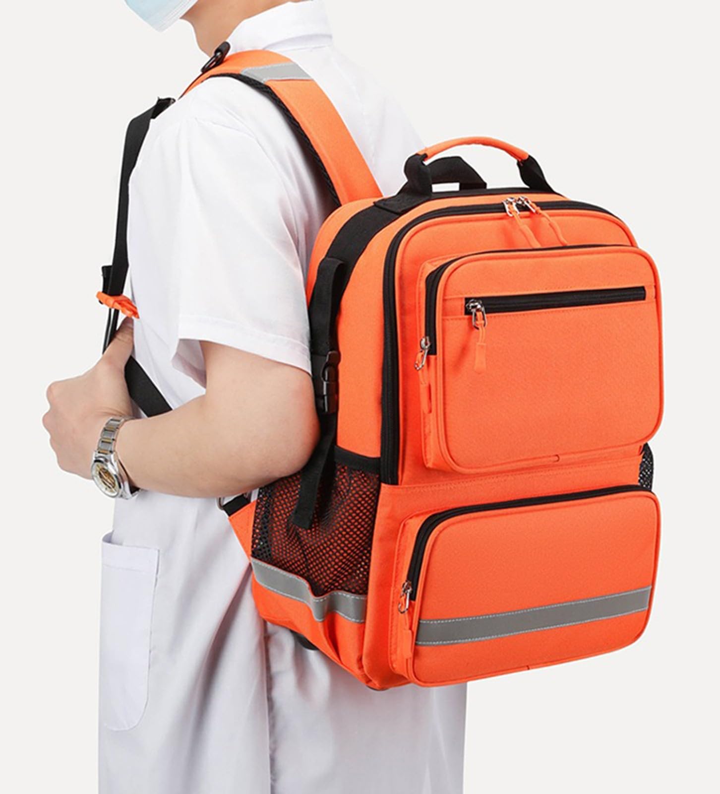 Bolsa De Primeros Auxilios Mochila Médica Vacía, Mochila Trauma con Reflectante, Mochila De Emergencia, Multibolsillos para Senderismo Viajes Excursiones