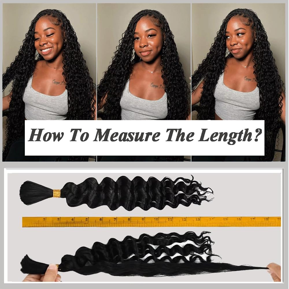 1B Natural Black Bulk hair for Braiding Deep Wave capelli umani 3 Bundles/Pack No Weft Premium Braiding Hair Extensions for Boho Braids With Minimal Tangle 18 18 18 Inch