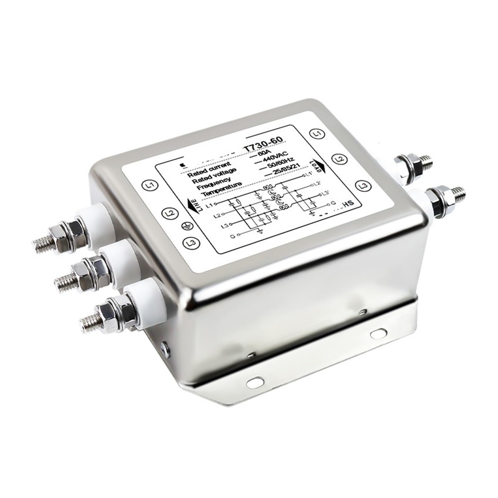 Filtre triphasé T730-60 CA 380/440V à boulon d'asservissement robuste