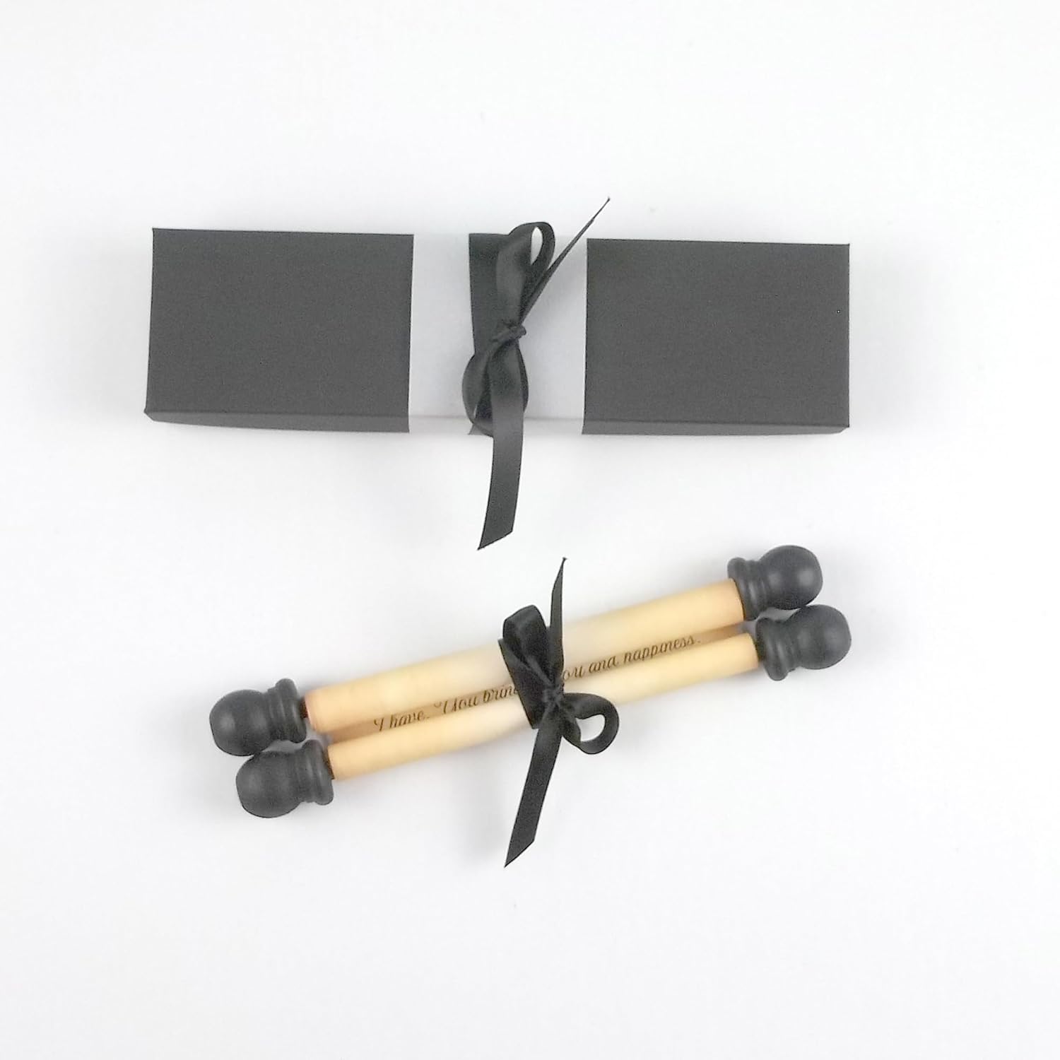 Aged vintage style personalized letter scroll with gift box, 5x13 paper (Black accent color)