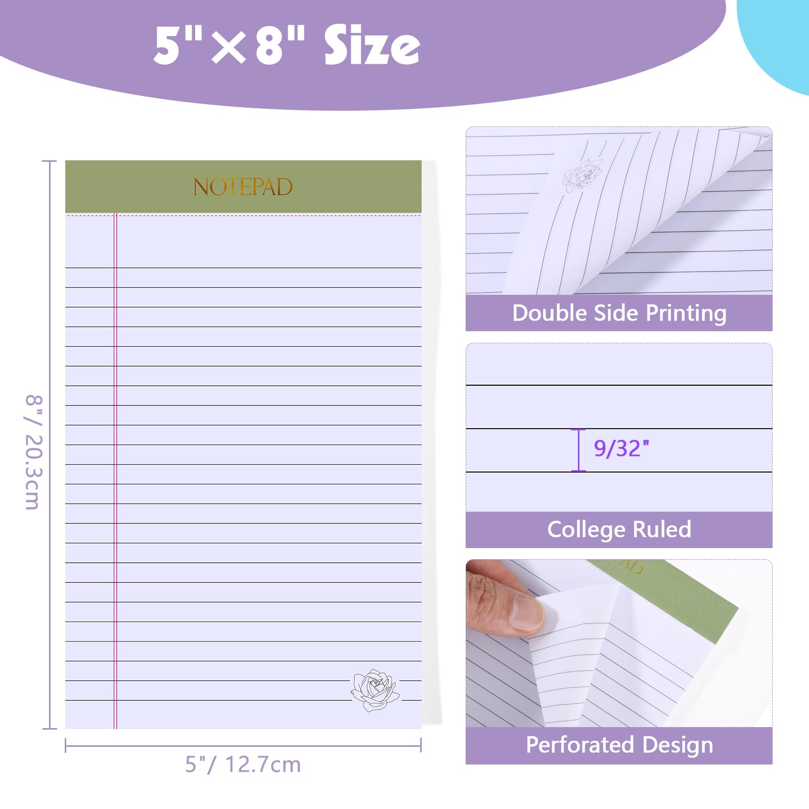 Snapklik.com : 5 Pack Note Pad 5x8, 200 Sheets Colored Notepad ...