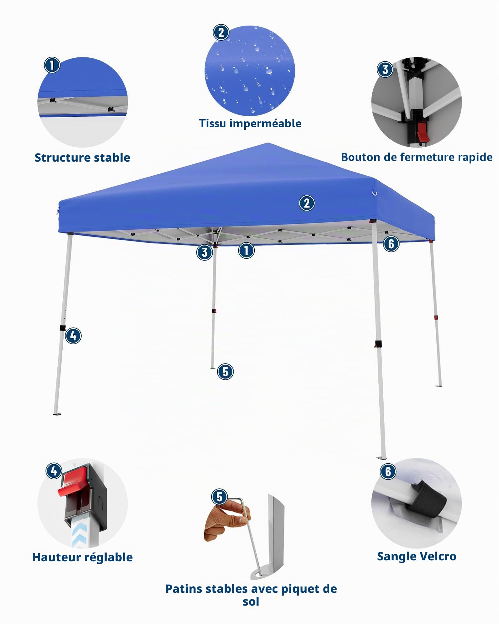 Barnum Toit Incliné 2.4x2.4m Pliable – Tonnelle Pyramidale Oxford 210D + Acier, 4 Sacs De Sable, Hauteur 2,45m (Avant-Toit 1,95m), Jardin Camping Marché
