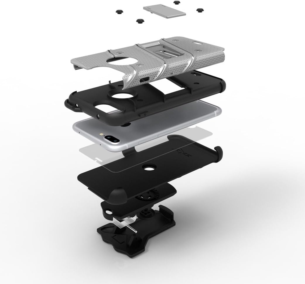 Zizo Bolt Series Compatible with iPhone 8 Plus Case Military Grade Drop Tested Tempered Glass Screen Protector Holster iPhone 7 Plus case Gray Black