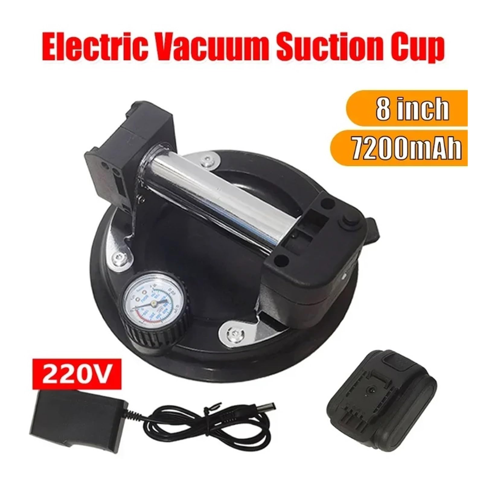 Ventose Vetro, Ventosa elettrica portatile da 8 pollici for carichi pesanti for legno, cartongesso, granito, piastrelle, lastre di vetro, strumento for la movimentazione pesante, Marmo, Vetro, Lamina