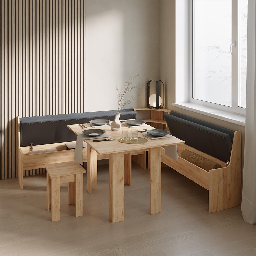 Livinity Conjunto con Banco esquinero Tiberio, Roble Dorado, 210 x 180 cm | con mesa