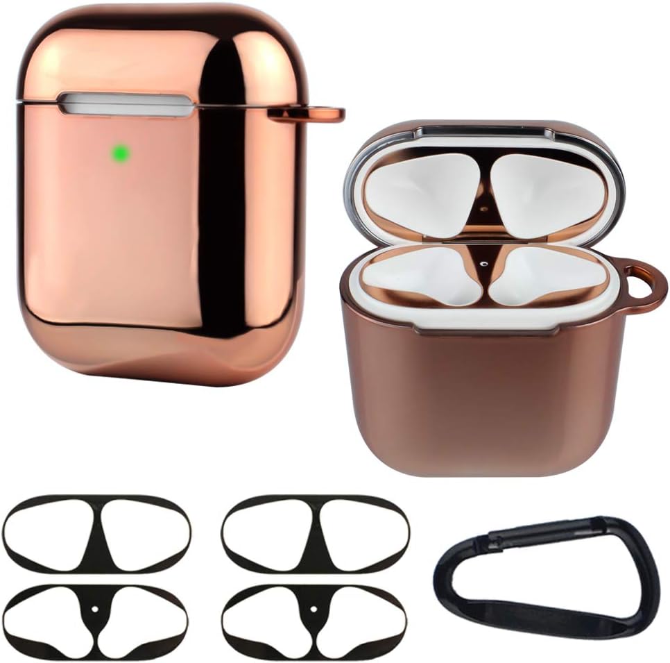 XORDING AirPods Case Plating Soft TPU Protective Cover Shockproof Skin with AirPods Dust Guard Airpods Accessories Kit for Apple AirPods 1 & AirPods 2 Charging (Rose Gold)