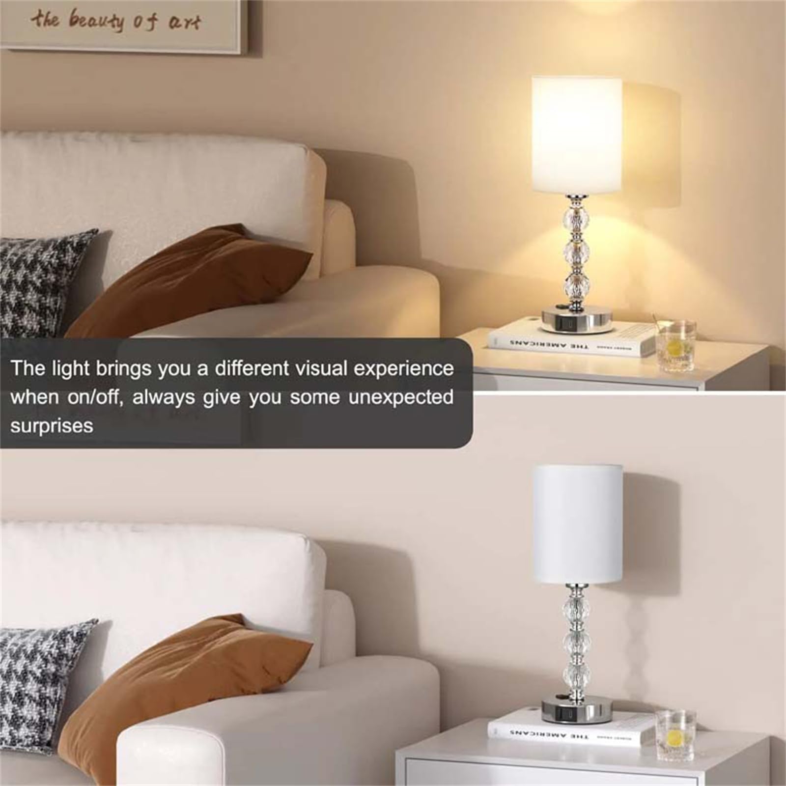 Lampada da Tavolo con Porte Ricarica USB C+A & Presa CA Lampada da Scrittoio Cristall Touch Dimmerabile Lampada da Comodino con Lampadina Paralume Illuminazione da Tavolo per Ufficio (A,1 Pezzi)