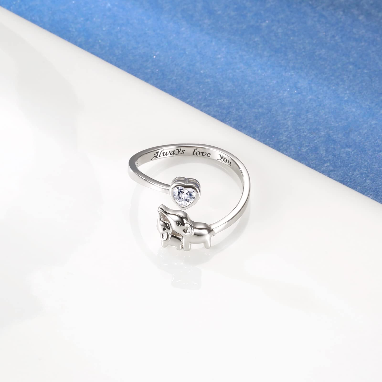 Anello a forma di elefante, in argento Sterling 925, regolabile, con ciondolo a forma di cuore, per donne, moglie, mamma, nonna, figlia, regalo