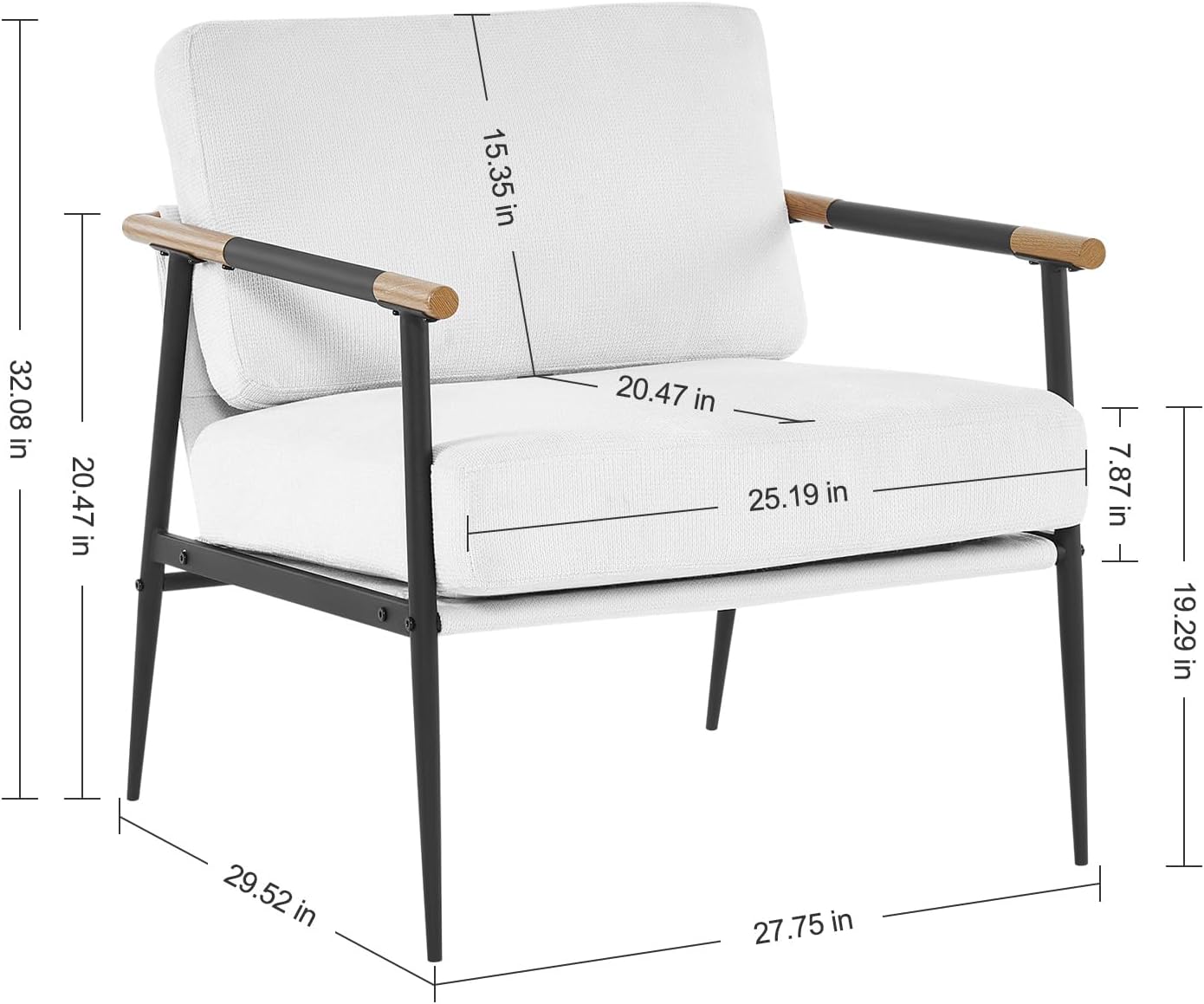 MIRASON Accent Arm Chair for Living Room, Mid Century Modern Accent Reading Side Chair Upholstered Lounge Chair with Comfy Cushion and Metal Frame for Bedroom, Office (Beige)
