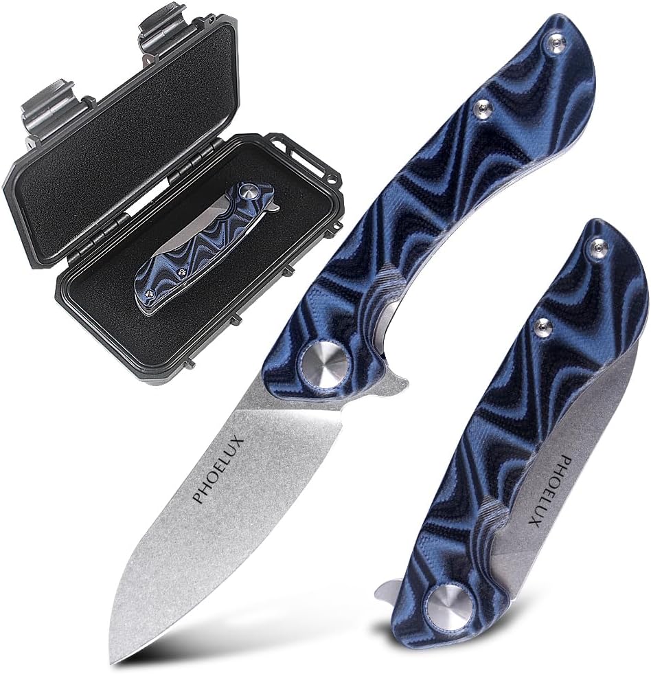 Pocket Folding Knife with Pocket Clip, Liner Lock and Waterproof Box, Good for Survival Camping, Outdoor, Hiking, Hunting and EDC (Blue)