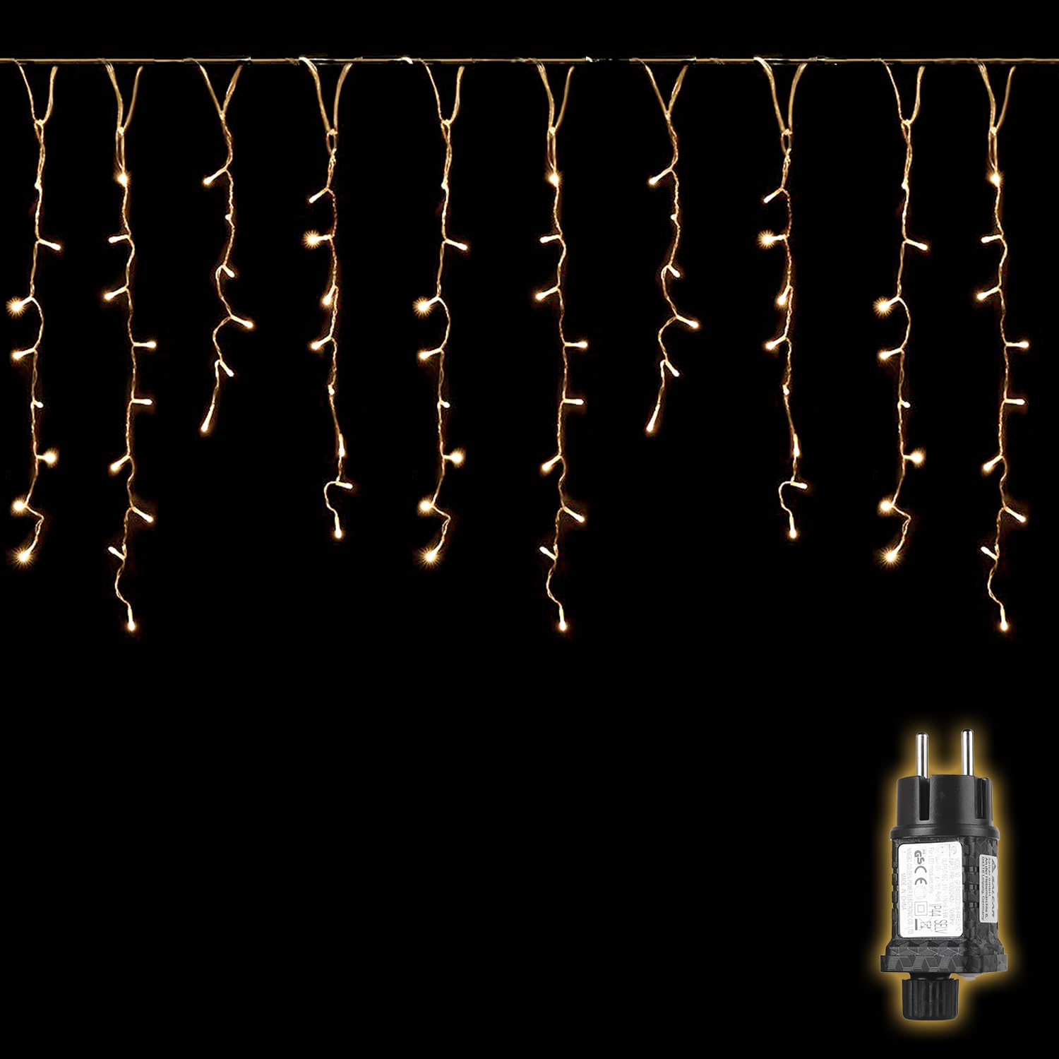SALCAR Cortina Luces Navidad Exterior, 2M 80 LED Guirnalda Luces de Cascada 8 Modos Impermeable, Cadenas de Luces Led para Decorar Jardín, Aleros, Patios Navidad Decoracion, Blanco Cálido