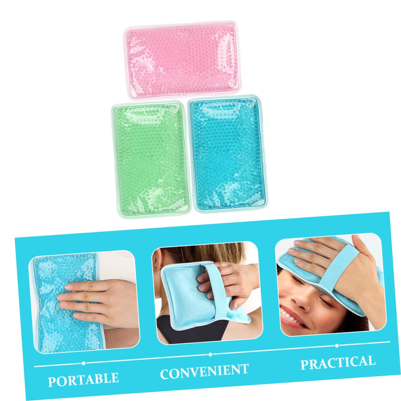 Gel Kühlkissen 3 Stück Wiederverwendbar für Schulter und Hals mit Band | PVC, Kristall, Weich, Komfortabel, Entspannung, Kälte/Wärme, Therapie, Flexibel, Männer, Frauen