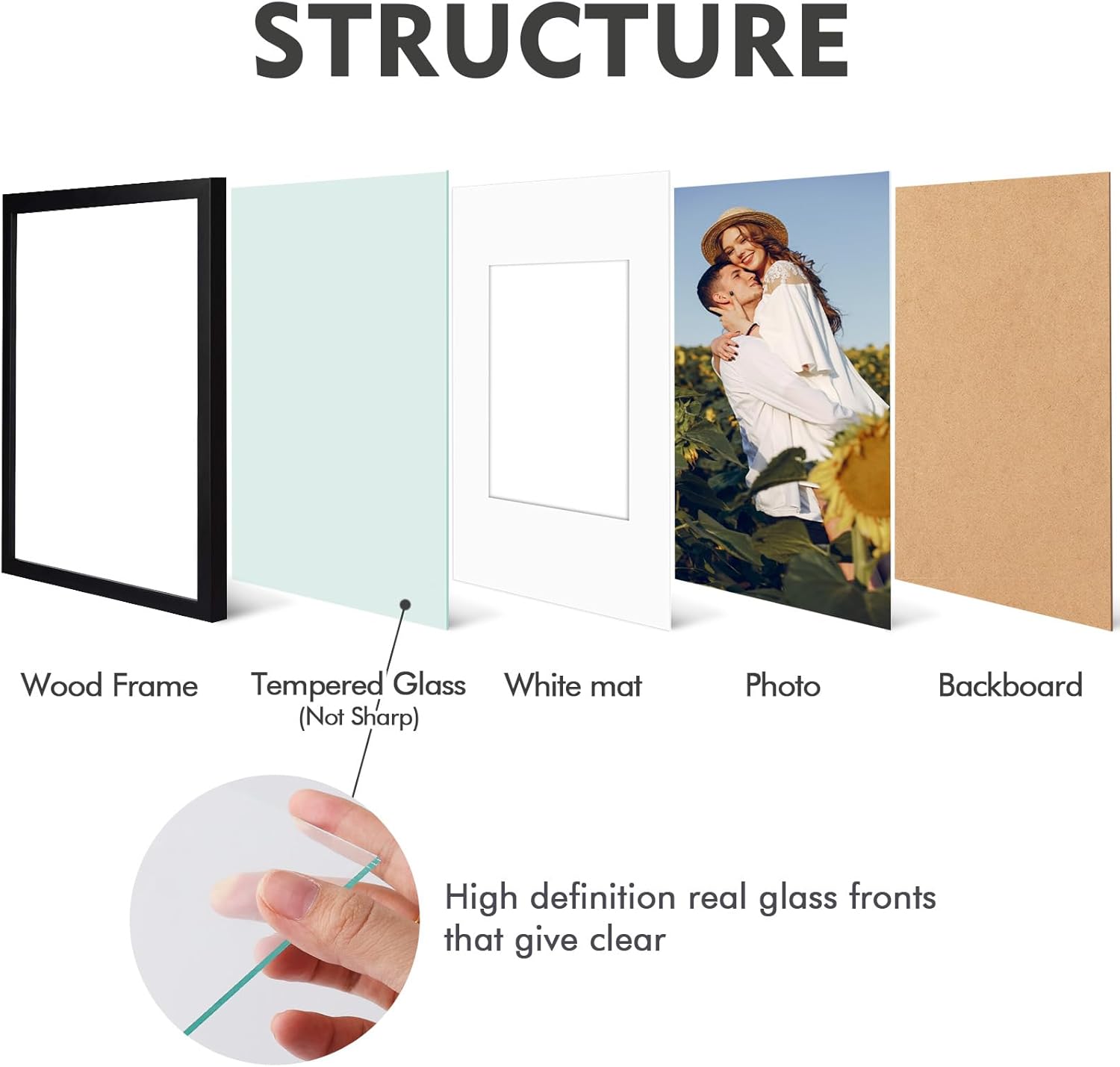 Golden State Art, 11x14 Black Picture Frame Made of Solid Pine Wood And Tempered Glass, Display for 8x10 Picture with Mat or 11x14 Picture without Mat Wall Display, 4 Pack