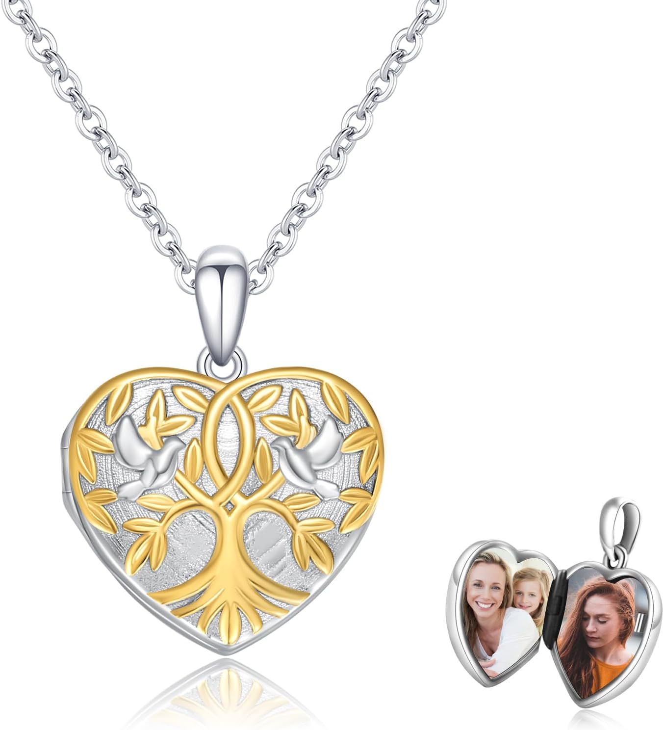 CUOKA MIRACLE Tree of life Photo Locket Necklace That Hold Pictures 925 Sterling Silver Pigeon Heart Tree Pendant Necklace Memorial Photo Heart Necklace Jewelry Gifts for Women