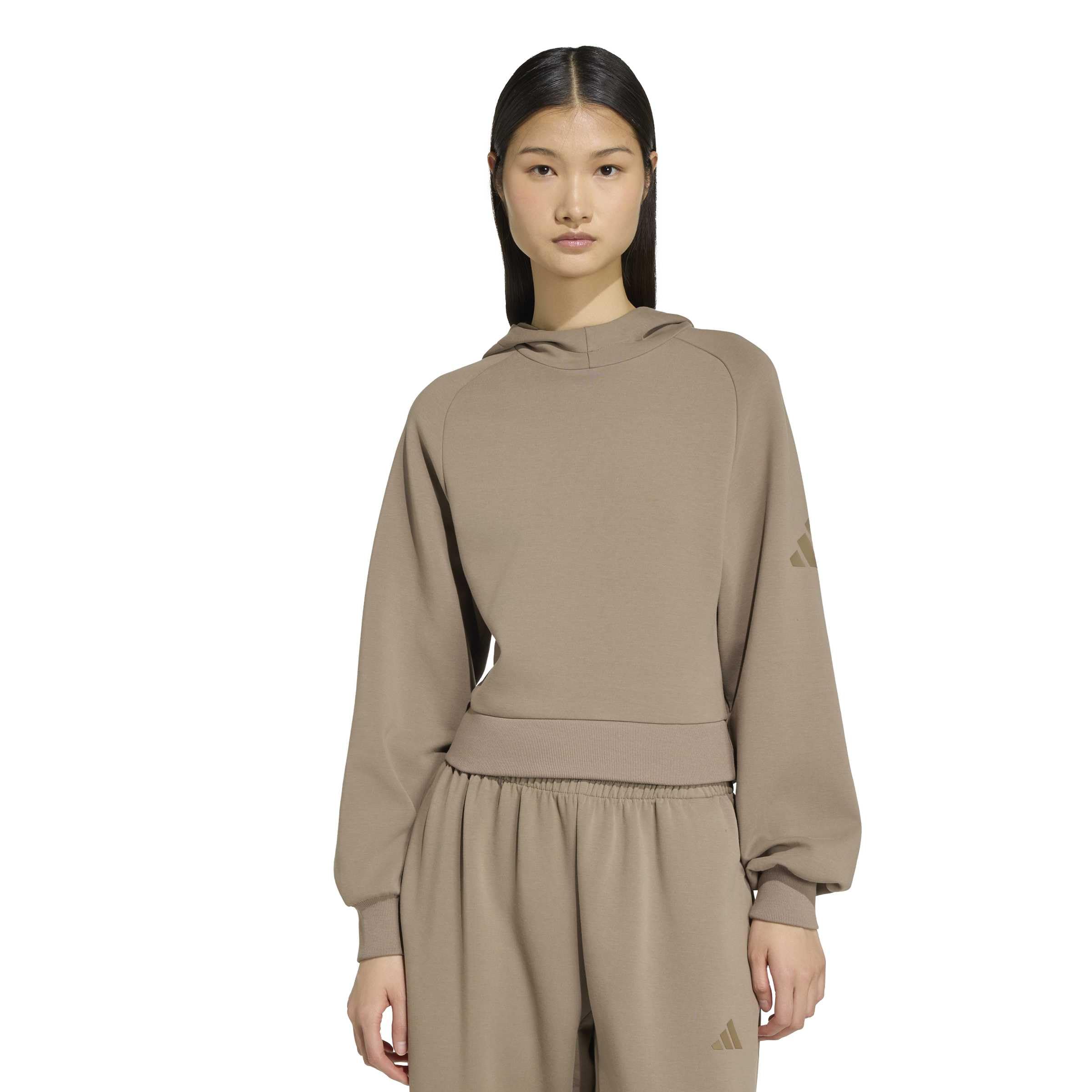 adidas Kobiety Soft Lux Hoodie Sweatshirt, Khaki Six, L