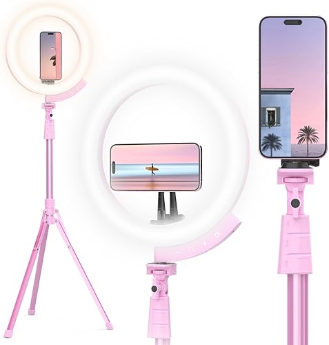 Miniatura 30 de UBeesize Anillo de luz mejorado de 12 pulgadas con trípode de 62 pulgadas y soporte magnético para teléfono, luz LED para selfie para iPhone