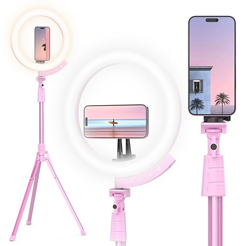 UBeesize Upgraded 12'' Ring Light with 62'' Tripod Stand and Magnetic Phone Holder,LED Selfie RingLight for iPhone with Remote,Circle Light for Tiktok/YouTube/Photography/Makeup/Live Stream Pink - 12in - Pink