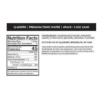 Q TONIC WATER with Real Quinine & Organic Agave - Ideal for Cocktails & Mocktails - Made with Real Ingredients, Perfectly Carbonated & Less Sweet - 45 Calories per Can - 7.5 Fl oz (Pack of 24)