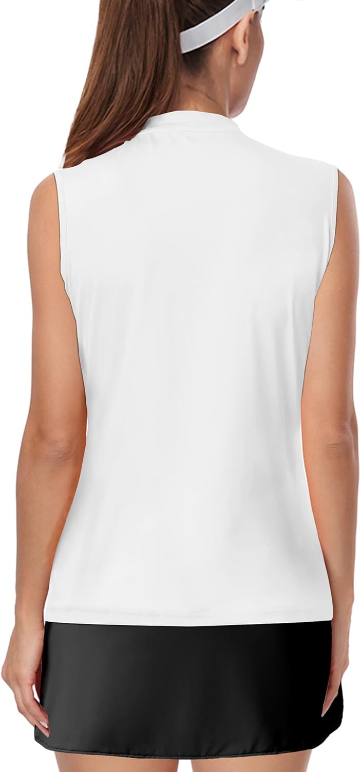 AURUZA Womens Golf Shirt, Sleeveless Polo Shirts for Women V Neck Zip Collar Athletic Workout Tennis Tank Top Summer Outfit(White, X-Large) - Image 3