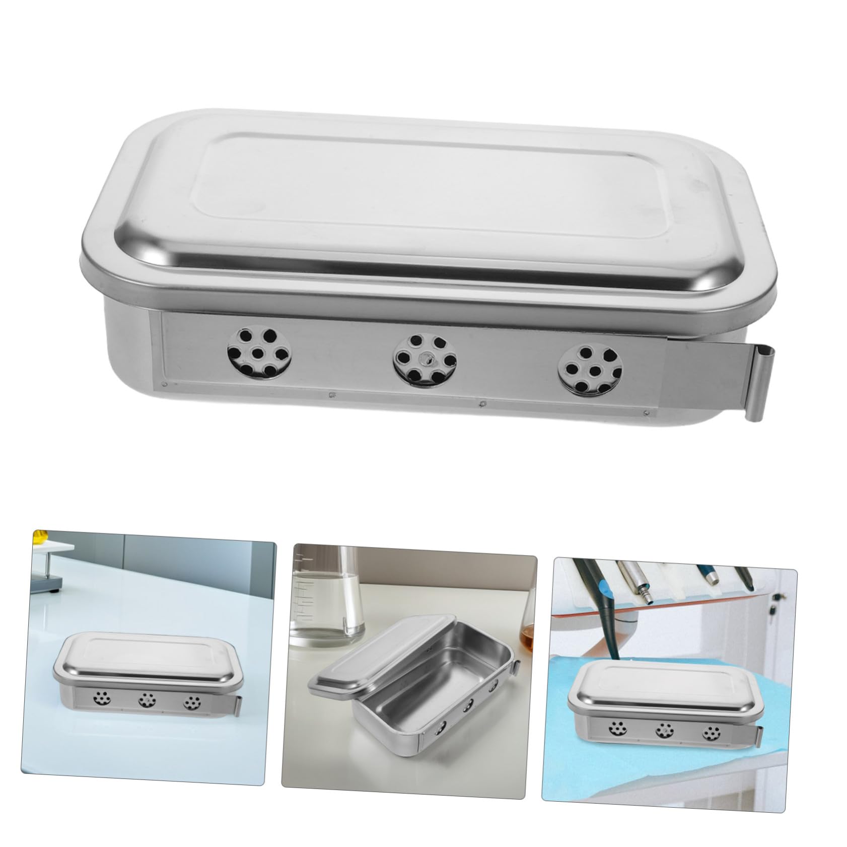 PRETYZOOM 4 Piezas Disco de instrumento quirúrgico plato de médica Organizador de bandejas para instrumentos plato de con tapa Acero inoxidable Plata