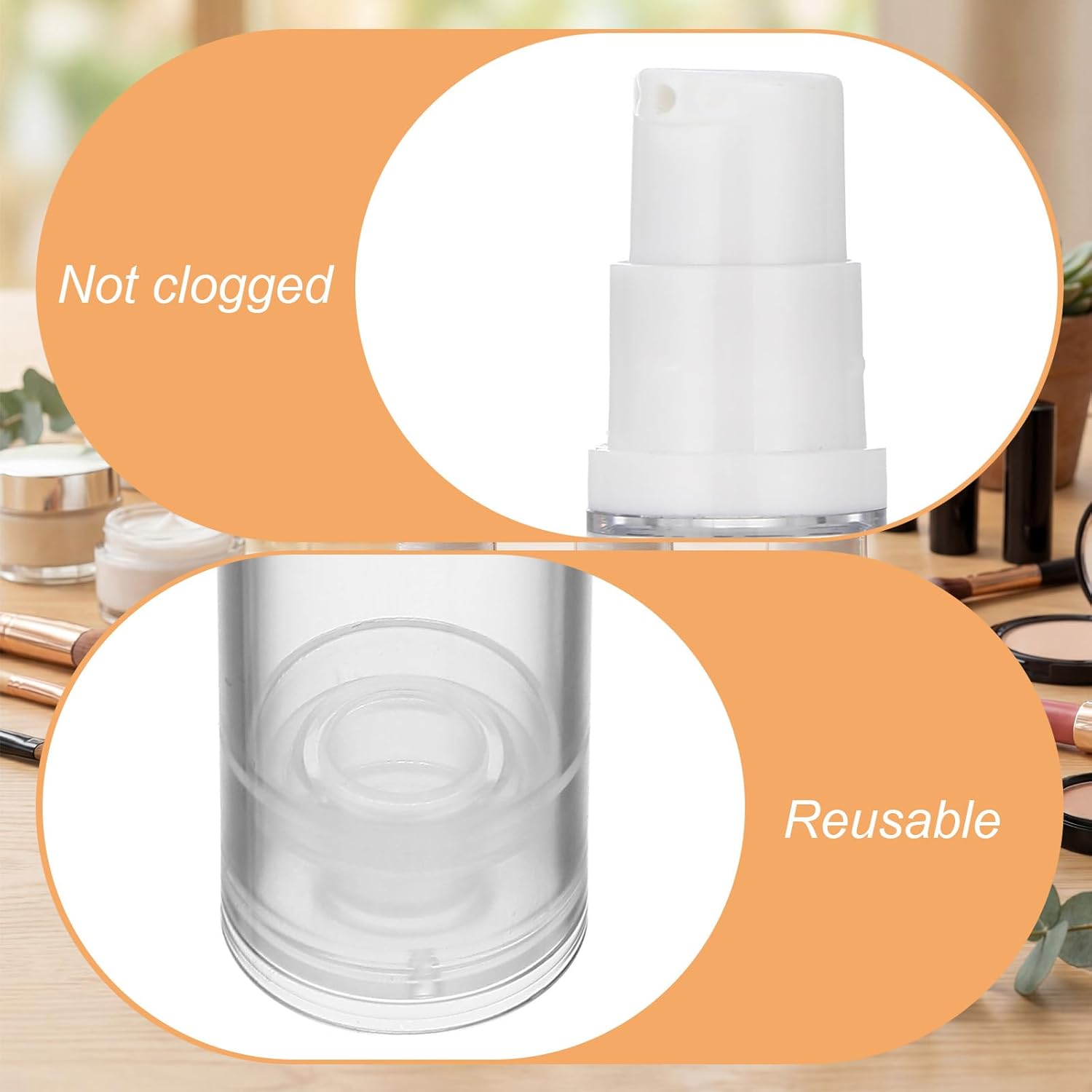 Zhehao 60 Pcs 5 ml Airless Pump Bottle Refillable Plastic Airless Vacuum Dispenser Travel Size Clear Cosmetic Sample Vial Container Jars for Lotion Cream Foundation Liquid Toiletries