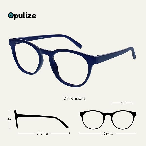 OPULIZE Blu Gafas con Bloqueo de Luz Azul Montura Redonda Azul Bisagras de Muelle Mejoran el Sueño Ordenador Gaming Antirreflejante Hombre Mujer B5-3 +0.00 - 2