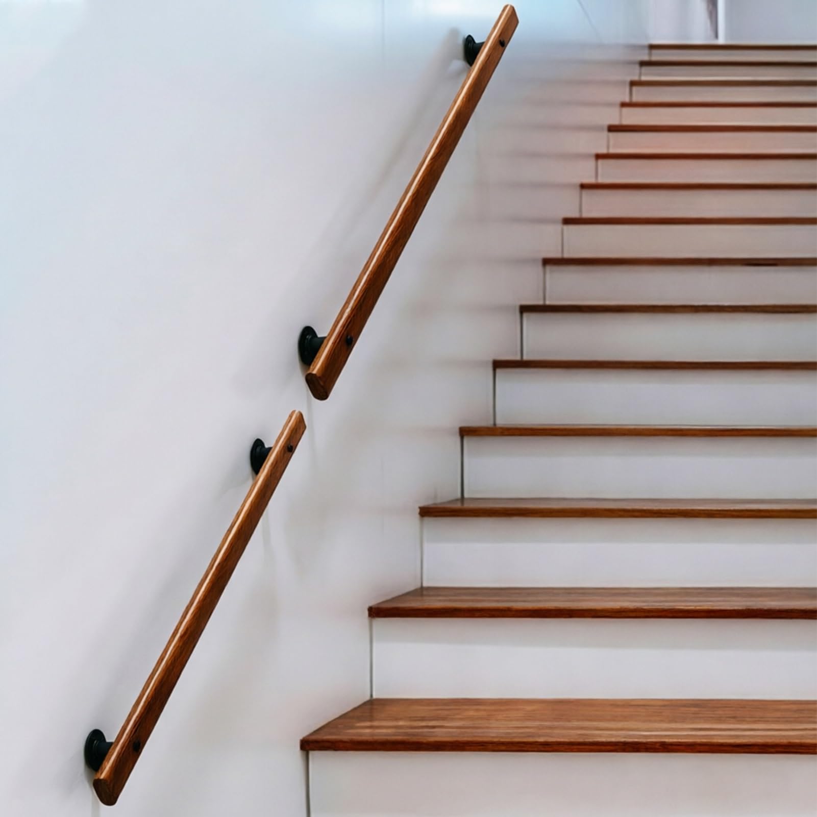 DMCHENGMA Modern Wood Staircase Handrail - Wall Mounted Barrier-Free Railing for Home, Porch, and Deck Safety(3.6ft/110cm)