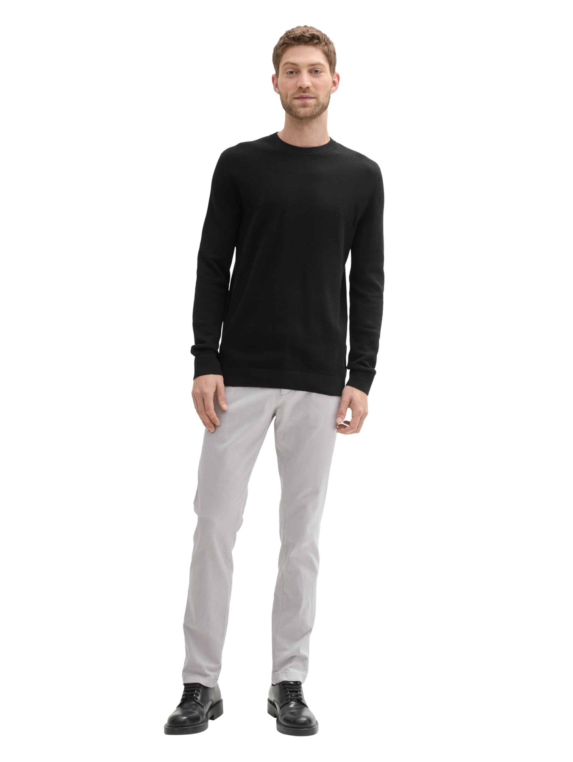 TOM TAILOR Herren Slim Fit Chino Hose aus Stretch Piqué mit Gürtel, 36168 - Artemis Grey Zig Zag Structure, 28/32 – Ansicht 2