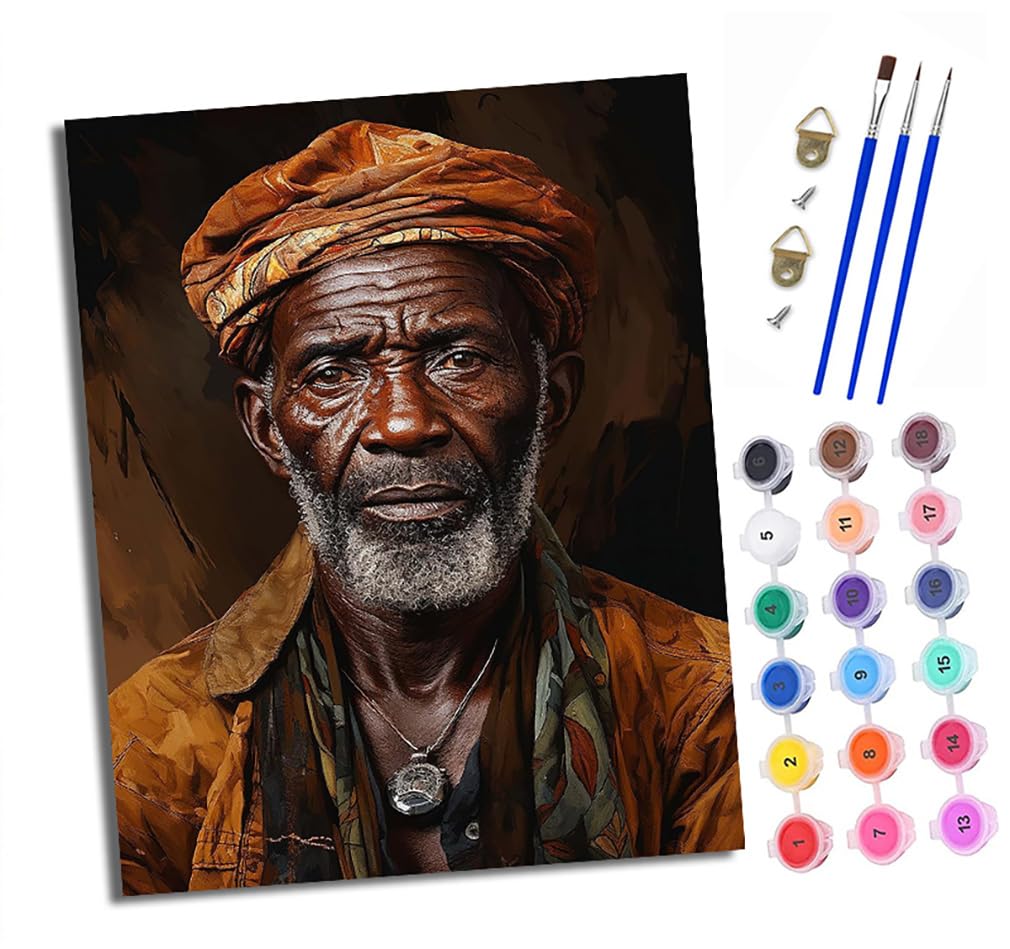 Xxhxie Paint By Numbers For Adults Painting By Number Kits On Canvas African Old Man Diy Craft Art Painting Kit Acrylic Pigment Drawing Paintwork For Gift Home Wall Decor 16X20 Inch