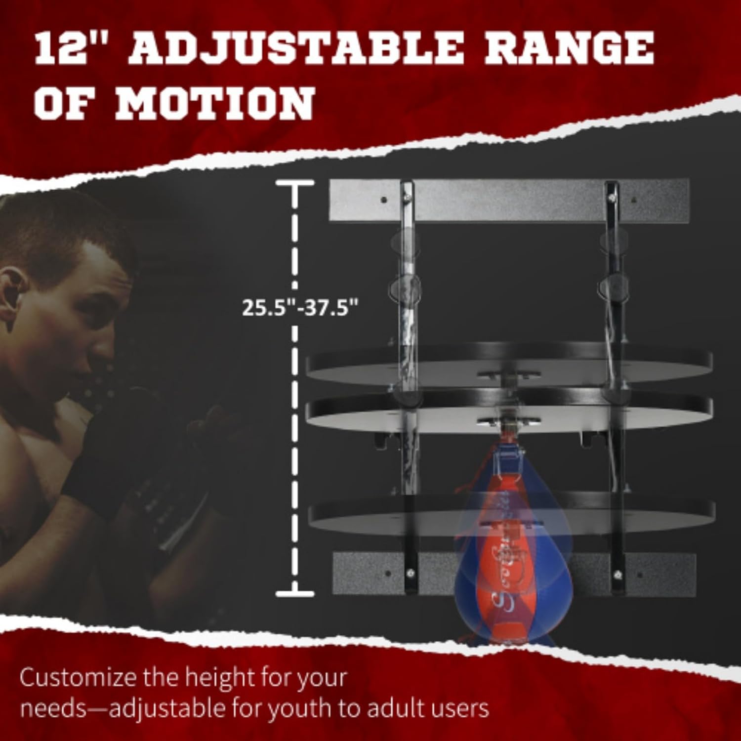 Adjustable Speed Ball Platform, Wall Mounted Boxing Speed Ball, Heavy Duty Construction, 360 Degree Rotation, Adjustable Height, Comes with A 10" Speed Ball