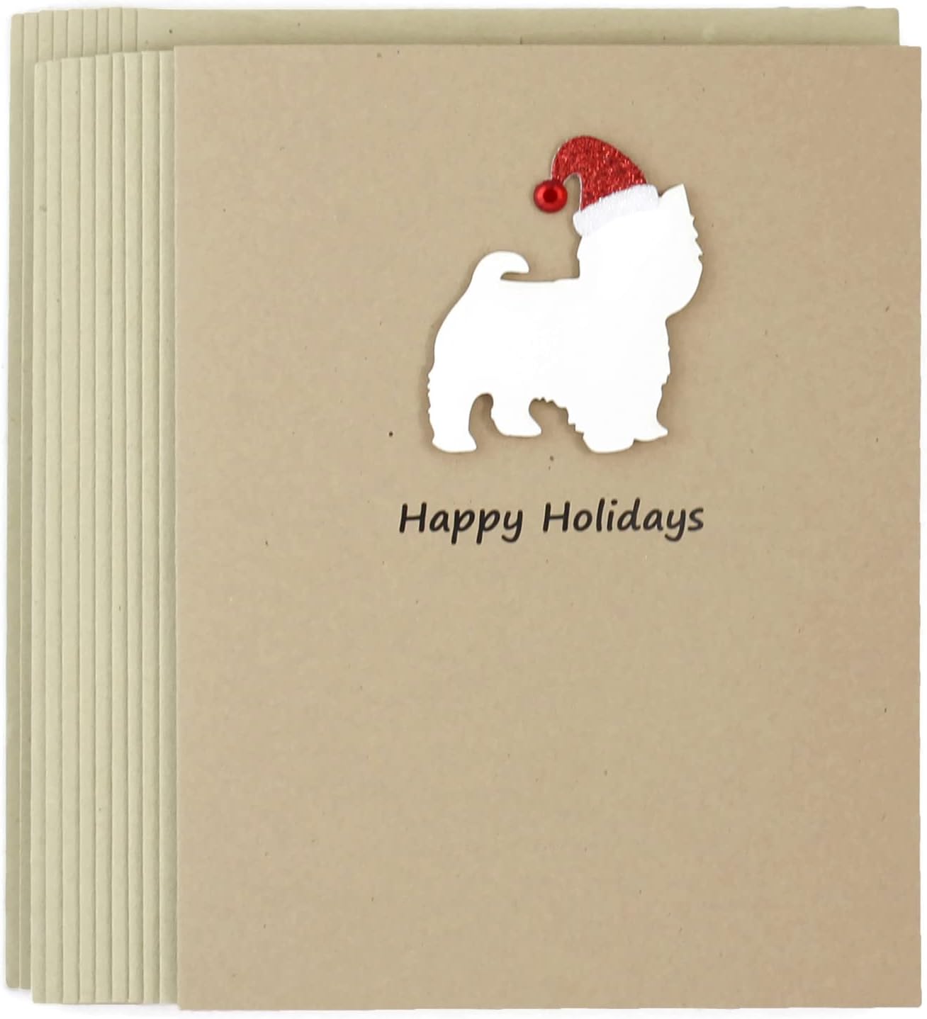 Black Doodle Bernedoodle Christmas Cards Pack of 10 | Handmade Labradoodle Dog Holiday Notecards | Dog with Santa Hat