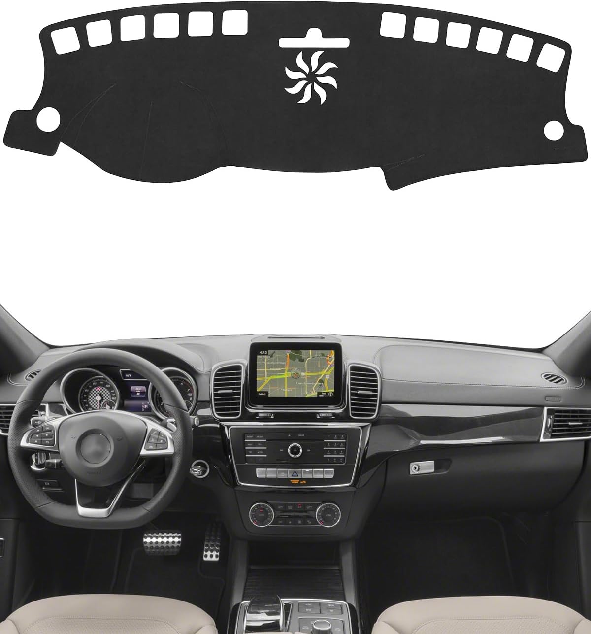 BIBLOZ Dash Cover Mat for Mercedes Benz 2017 2018 2019 GLE Model GLE300d GLE350 GLE400 GLE550e GLE43 GLE63 Accessories Black Flannel Interior Trim Car Dashboard UV Sun Protection