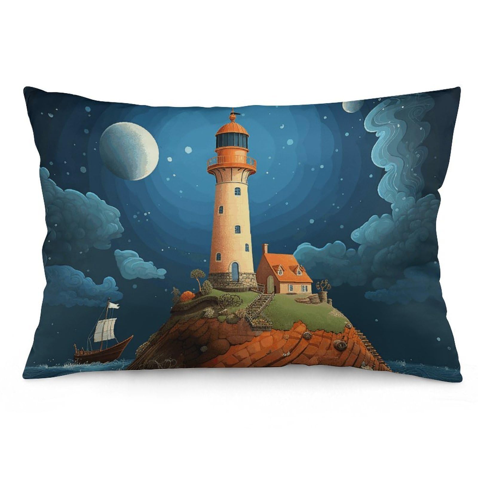2 Pack Pillow Cases for Hair and Skin, Soft Breathable Pillow Case Covers with Hidden Zipper, Catoon Whale Lighthouse Pillowcase 20"x30" Pillow Covers for Sleeping Gift