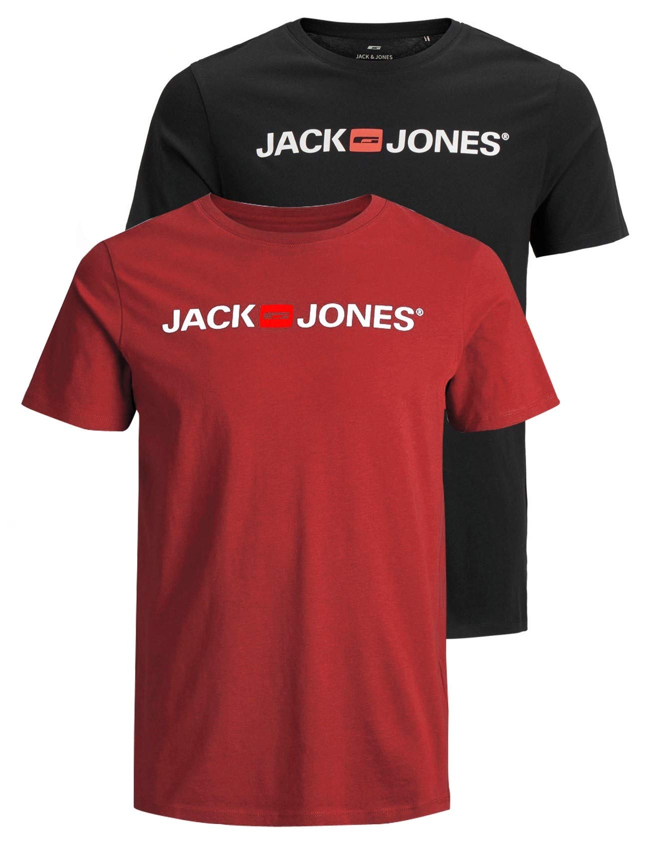 JACK & JONES Men's JJECORP Logo TEE SS Crew Neck, Rio Red/2-PACK W. Black/REG FI, S
