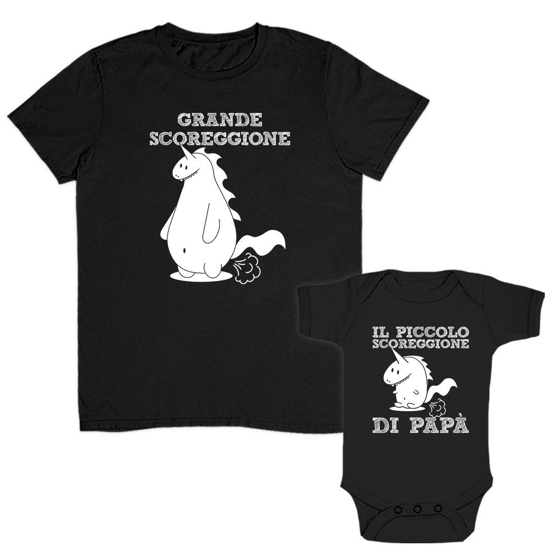 Coppia di T-Shirt per Regalo Padre e Figlio/Piccolo e Grande scoreggione papà