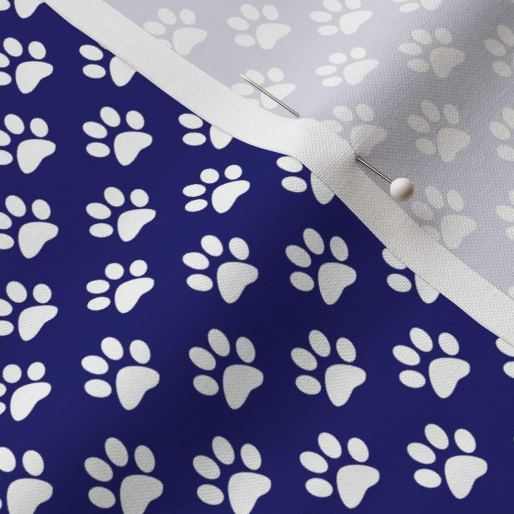 Spoonflower Fabric - White Paw Prints Midnight Blue Dogs Cat Kitten Puppy Print Animal Printed on Petal Signature Cotton Fabric by The Yard - Sewing Quilting Apparel Crafts Decor