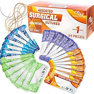 Mixed Sterile Suture Thread with Needle (Dissolvable and Non-dissolvable 0, 2-0, 3-0, 4-0, 5-0, 6-0) – Stitch Up Gear, Medical Surgical Suturing Kit, First Aid Field Emergency Demo, Camping Safety Kit