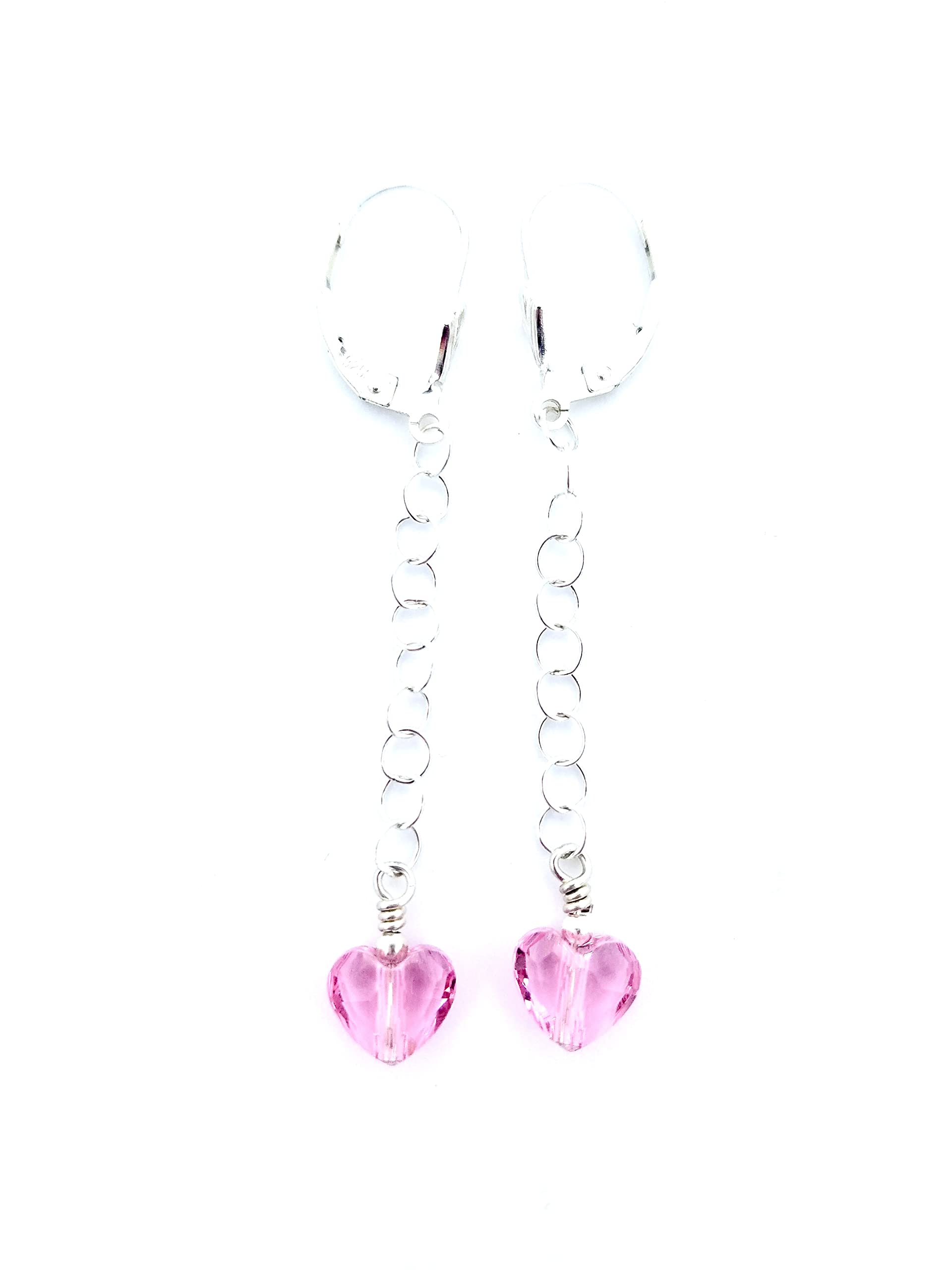 High Quality Rose Heart Earrings with Sterling Silver Chain and Leverback Ear Wires