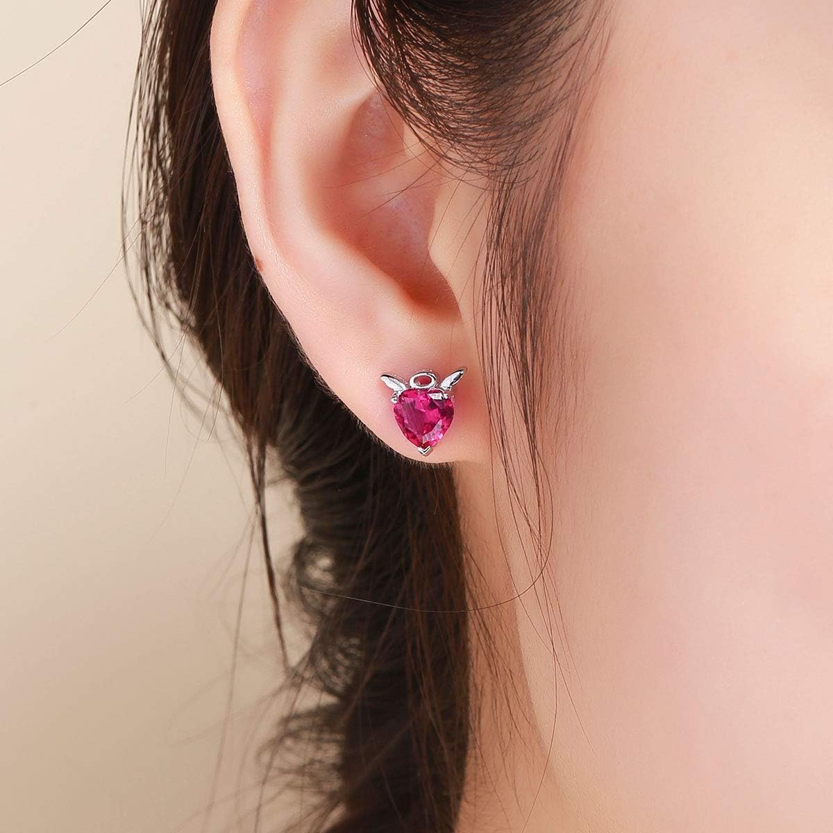 925 Sterling Silver Angel and Devil Heart Shaped Stud Earrings For Women Girl - Image 3