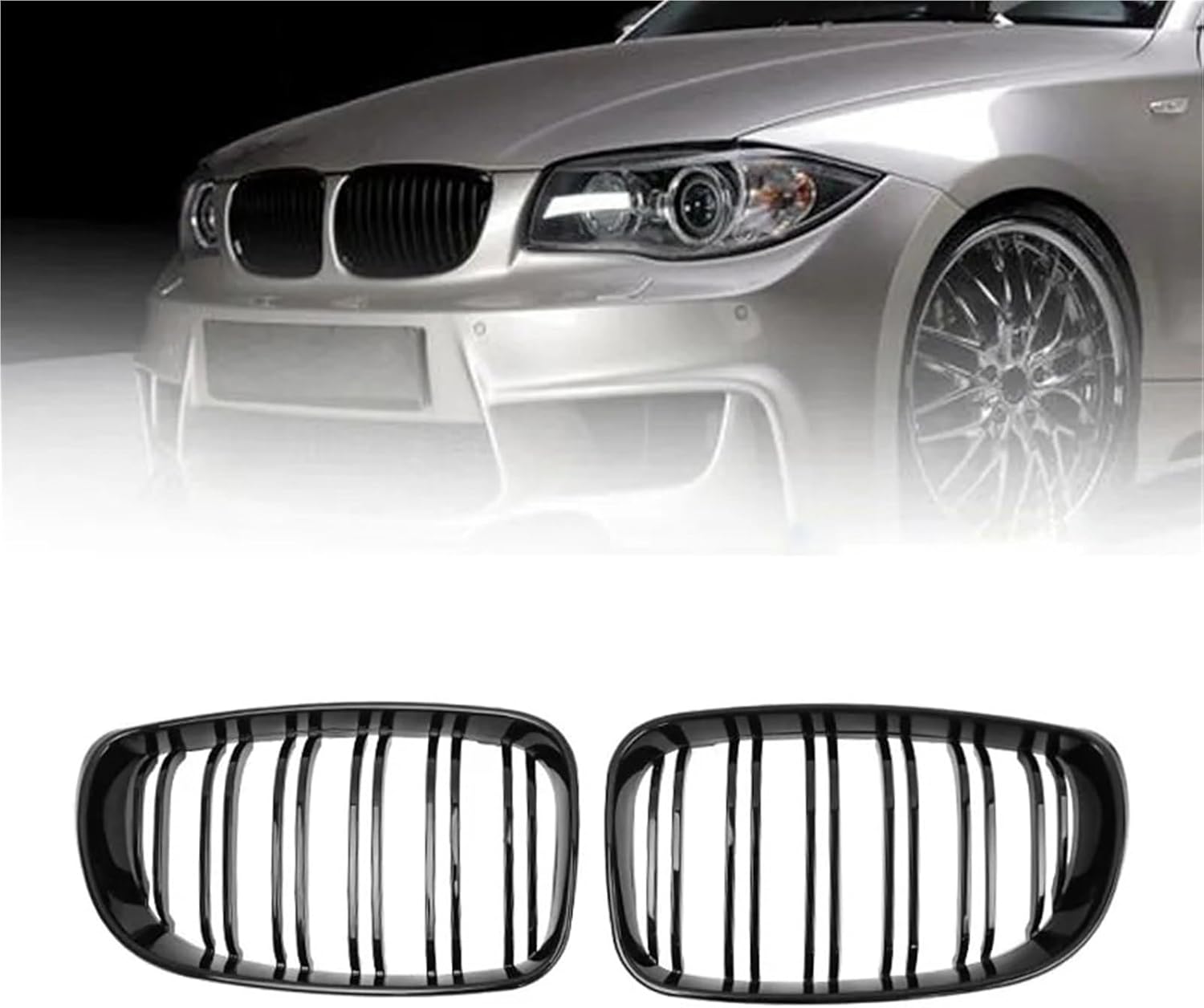 Compatible with BMW E81 E87 E82 E88 128I 130I 135I Car Front Bumper Kidney Grill Grille Racing Grills 07-11 ABS Grilles Gloss Black
