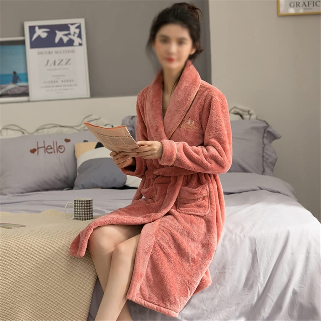 Frauen-Winter verdicken warmes Flanell-Pyjama-Set Langarm-Roben Nachtwäsche superweicher Fleece-Morgenmantel (Color : Pink, Size : L Code)